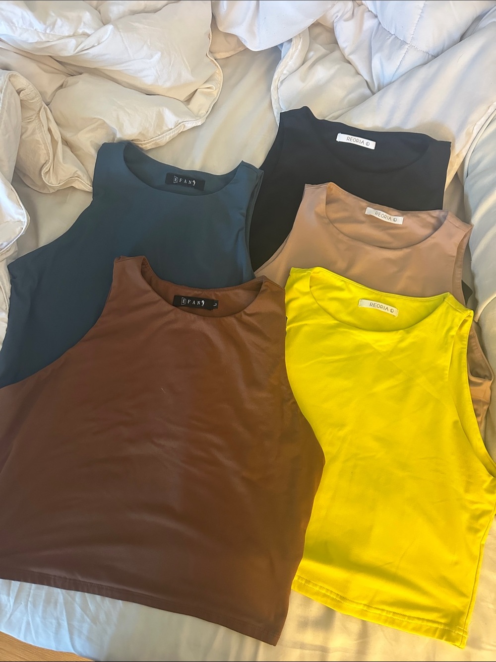 Amazon Women’s Sleeveless Crop Tank — Yellow, Brown, Black, Teal, Taupe